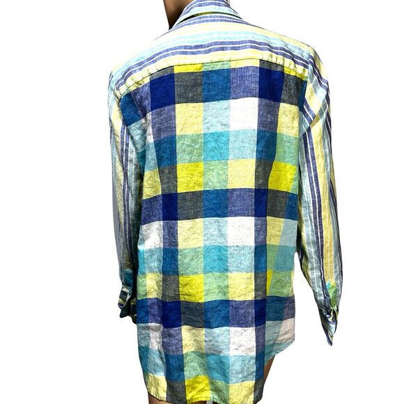 Foxcroft Women’s Plus Size 16 Relaxed Striped Plaid Linen Button Up Shirt Tunic - Picture 7 of 10